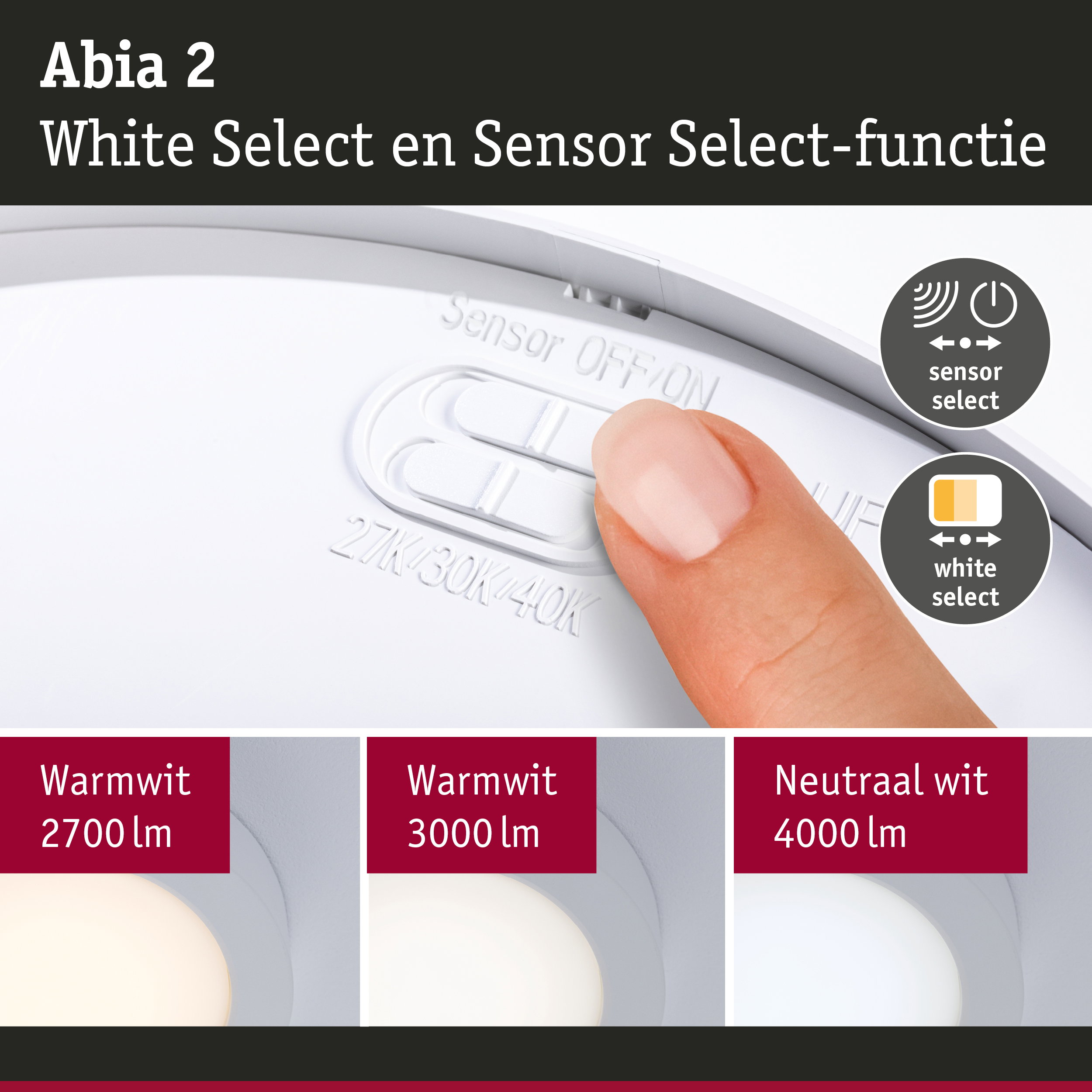 LED-paneel Abia 2 White Select Schemergestuurde bewegingsmelder (HF) rond 170mm 9,5W 1100lm White Select Wit