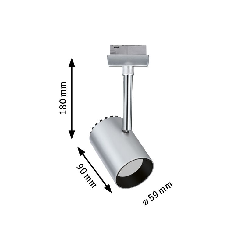 Silver metal LED spotlight 180 mm high with 59 mm diameter for modern lighting solutions