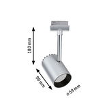 Zilveren metalen LED-spot van 180 mm hoog en 59 mm diameter voor moderne verlichting