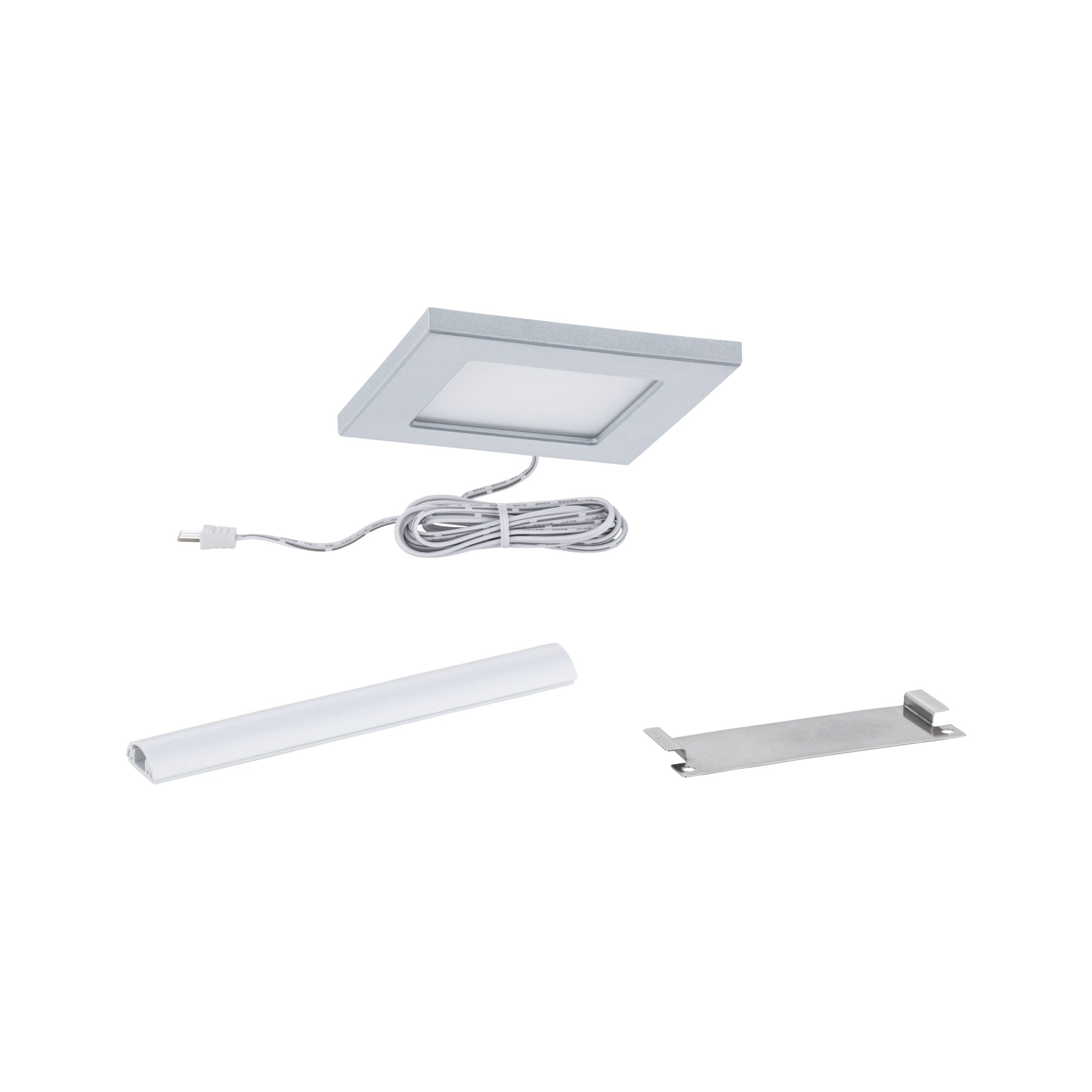 Panneau LED encastré carré en aluminium argenté avec câble et accessoires de montage