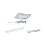 Quadratisches LED-Einbaupanel aus silbernem Aluminium mit Anschlusskabel und Montagezubehör