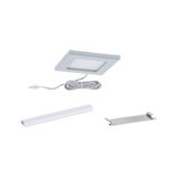 Quadratisches LED-Einbaupanel aus silbernem Aluminium mit Anschlusskabel und Montagezubehör