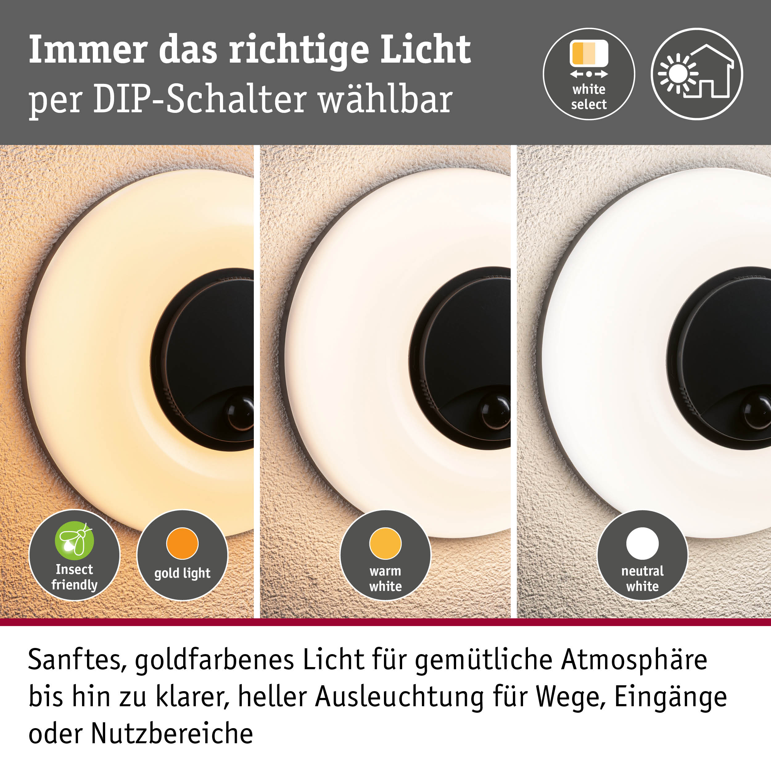 LED Außenwandleuchte Aureva inkl. Bewegungsmelder IP65 rund 220mm 2200 - 4000K 20,5W 1630lm 230V Anthrazit/Weiß Polycarbonat