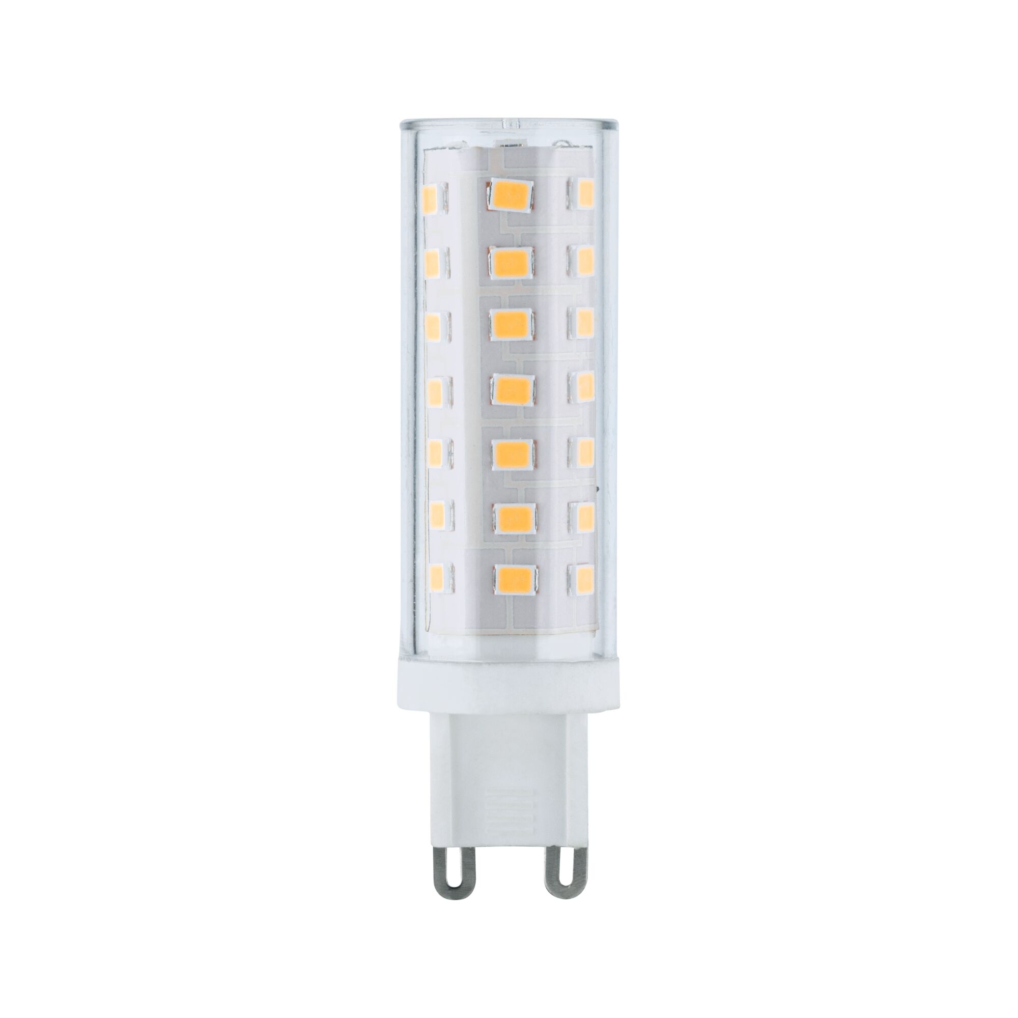 LED bulb with G9 base, transparent casing and warm white LEDs for energy-efficient lighting