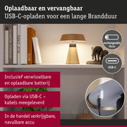 Oplaadbare beige tafellamp met USB-C en verwisselbare accu voor lange brandduur