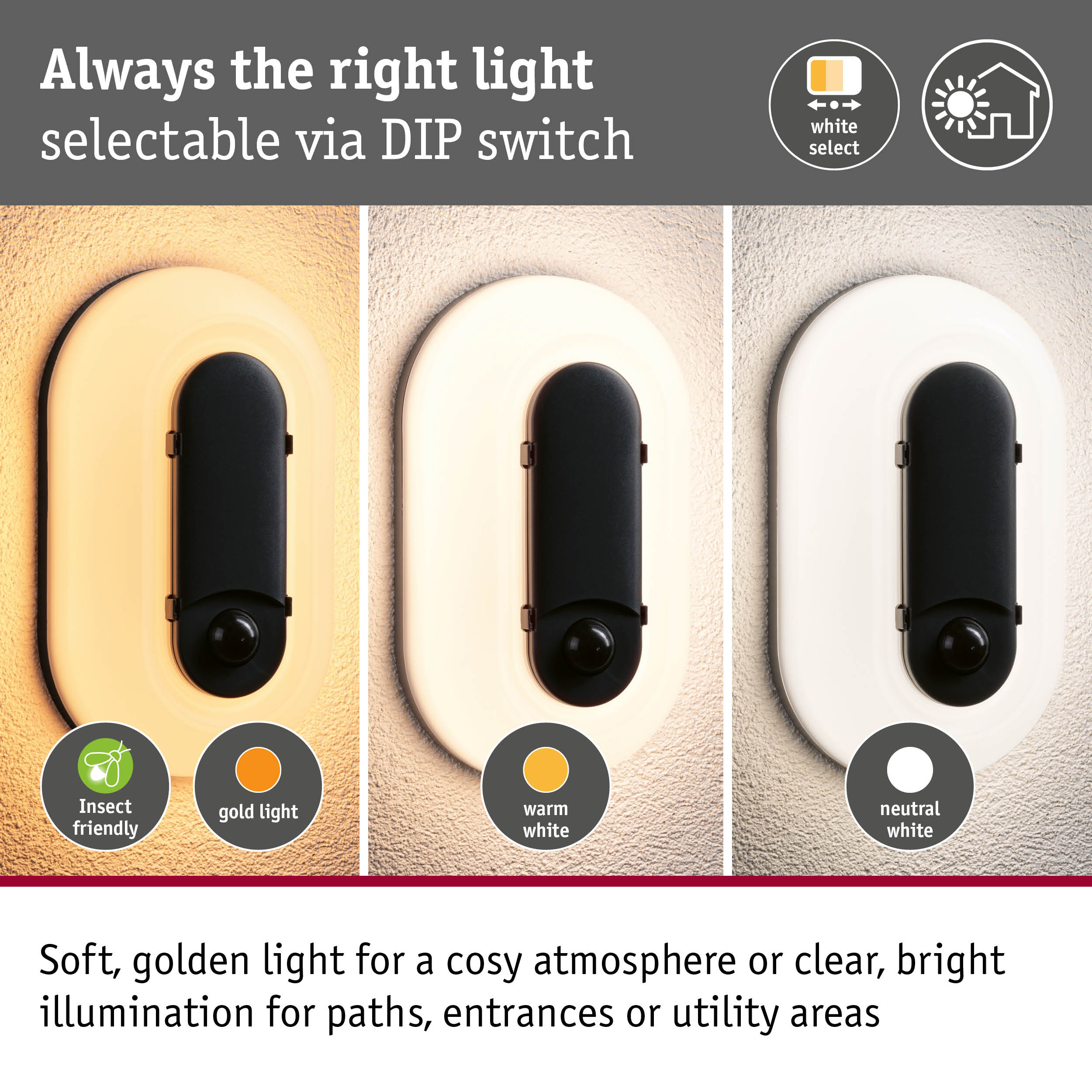 LED Exterior wall light Elunor incl. motion detector IP65 elongated 122x212mm 2200 - 4000K 18,5W 1445lm 230V Anthracite/White Polycarbonate