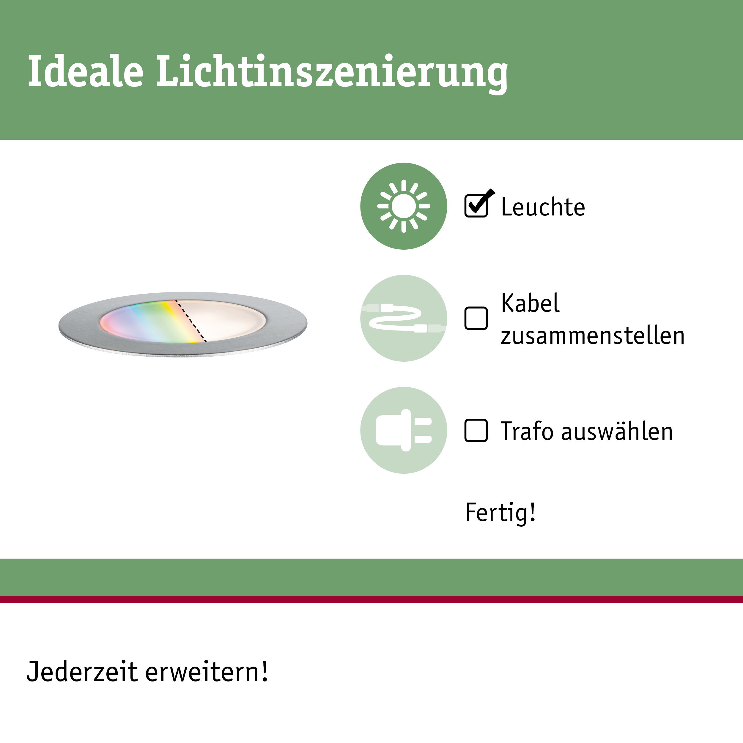Rundes LED-Einbauleuchte mit Aluminiumrahmen und RGB-Farbwechsel für moderne Lichtgestaltung