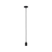 Black metal pendant light with cylindrical shade and long cord for modern interior lighting