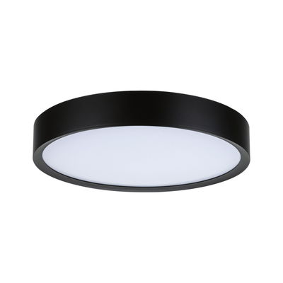 Round LED ceiling light with black metal frame and white diffuser for modern room lighting
