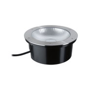 Round recessed spotlight with stainless steel and black housing featuring reflective lens for LED lighting