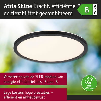 Ronde Atria Shine LED-plafondlamp met zwarte rand, energiezuinig en milieubewust