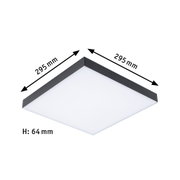 Plafonnier carré avec cadre noir et diffuseur blanc, dimensions 295x295x64 mm, éclairage LED