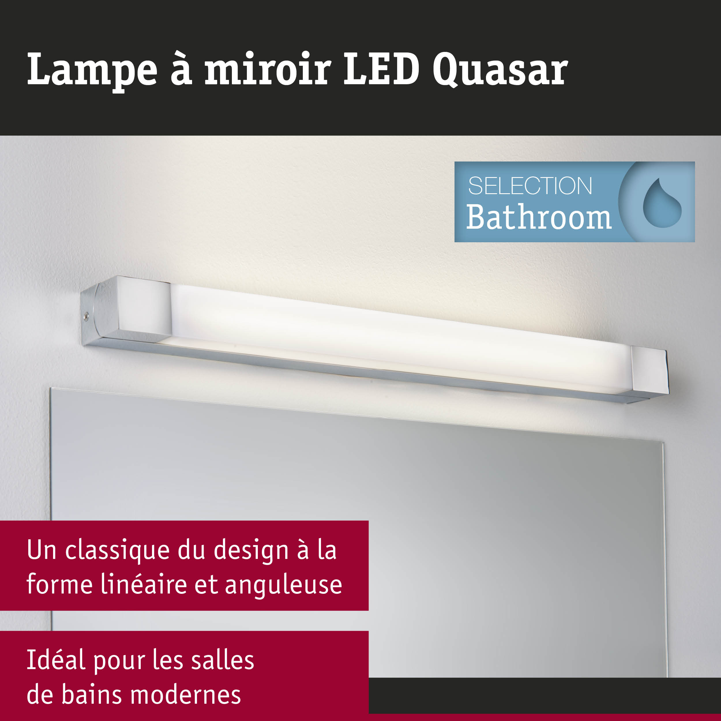 Lampe LED miroir Quasar en aluminium blanc pour éclairage moderne de salle de bain