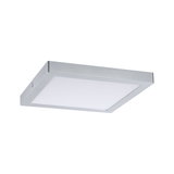 Quadratische Deckenleuchte aus silbernem Aluminium mit weißem Diffusor für moderne Raumbeleuchtung