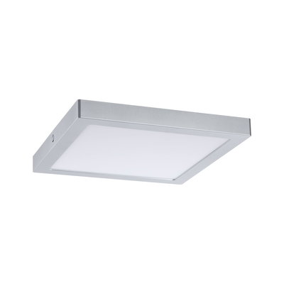 Quadratische Deckenleuchte aus silbernem Aluminium mit weißem Diffusor für moderne Raumbeleuchtung