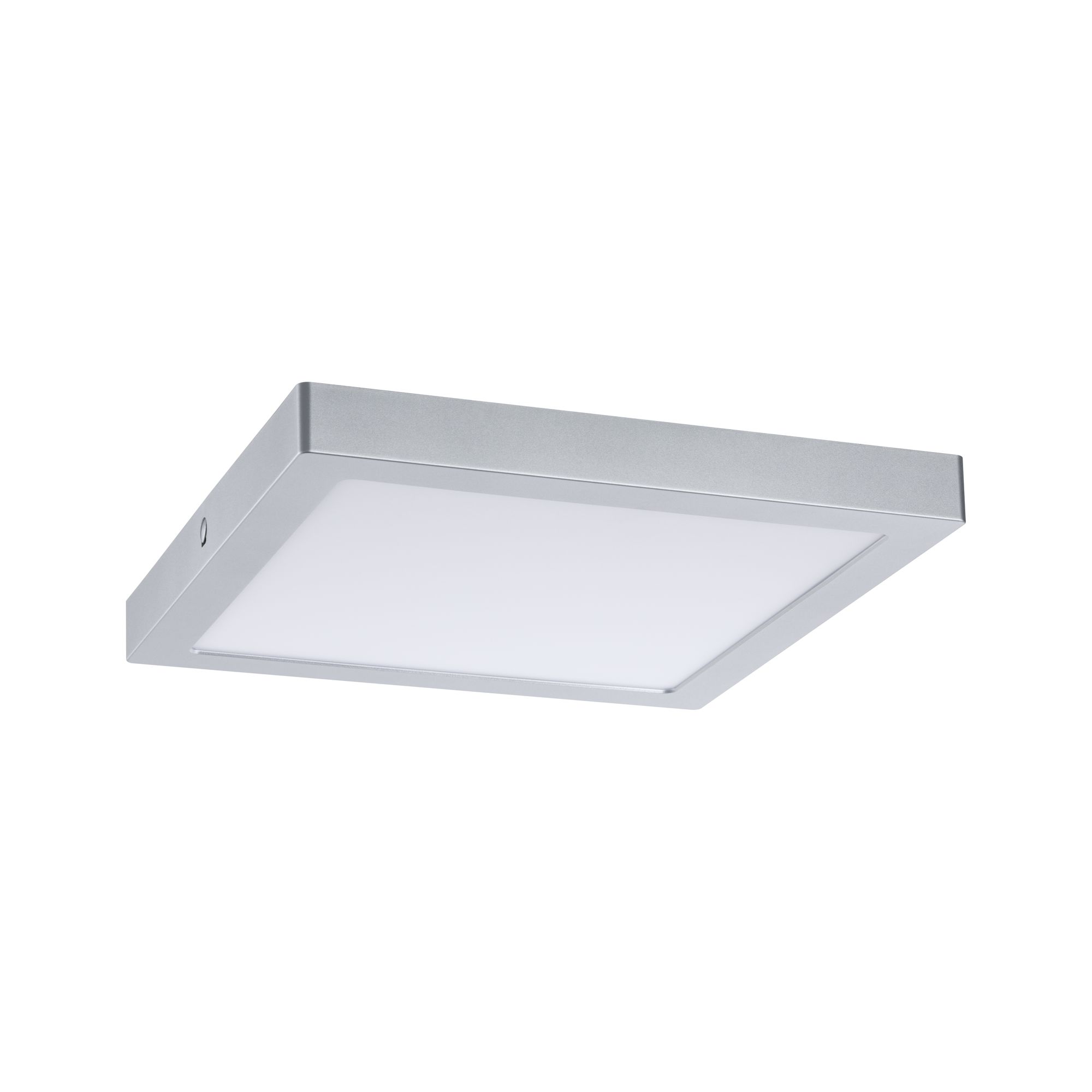 Quadratische Deckenleuchte aus silbernem Aluminium mit weißem Diffusor für moderne Innenbeleuchtung