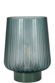 Green textured glass lampshade with green metal base for decorative lighting in interiors