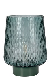 Green textured glass lampshade with green metal base for decorative lighting in interiors