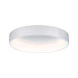 Round white metal LED ceiling light with warm white illumination for modern interiors