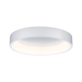 Round white metal LED ceiling light with warm white illumination for modern interiors