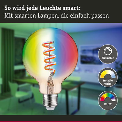 Bunte smarte LED-Glühbirne mit dimmbarer, einstellbarer Weiß- und RGBW-Farbtemperatur für Wohnräume