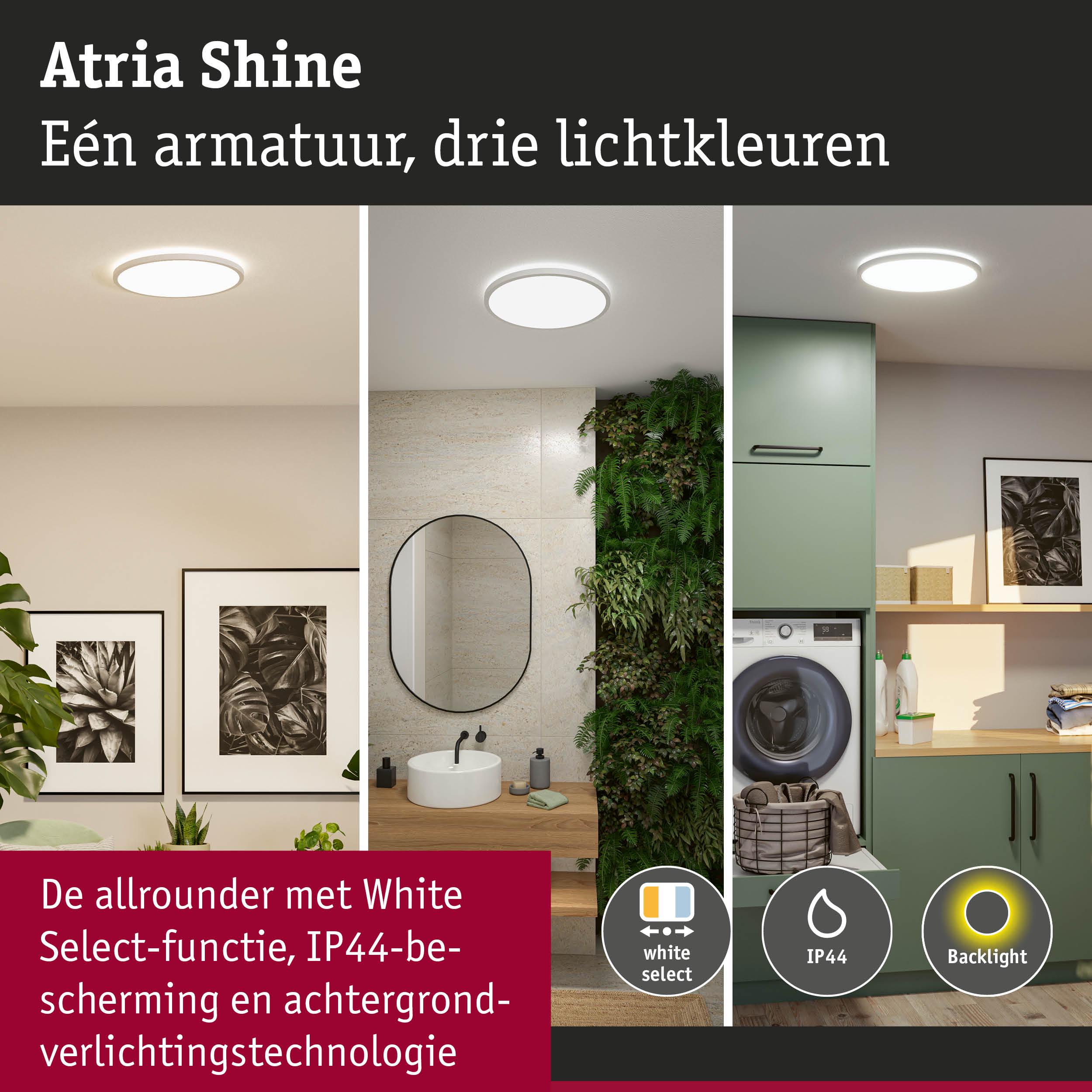 Ronde plafondlamp Atria Shine met drie lichtkleuren en IP44 bescherming voor badkamer en wasruimte