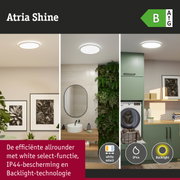 Ronde Atria Shine LED-plafondlamp met white select-functie en IP44-bescherming voor badkamers.