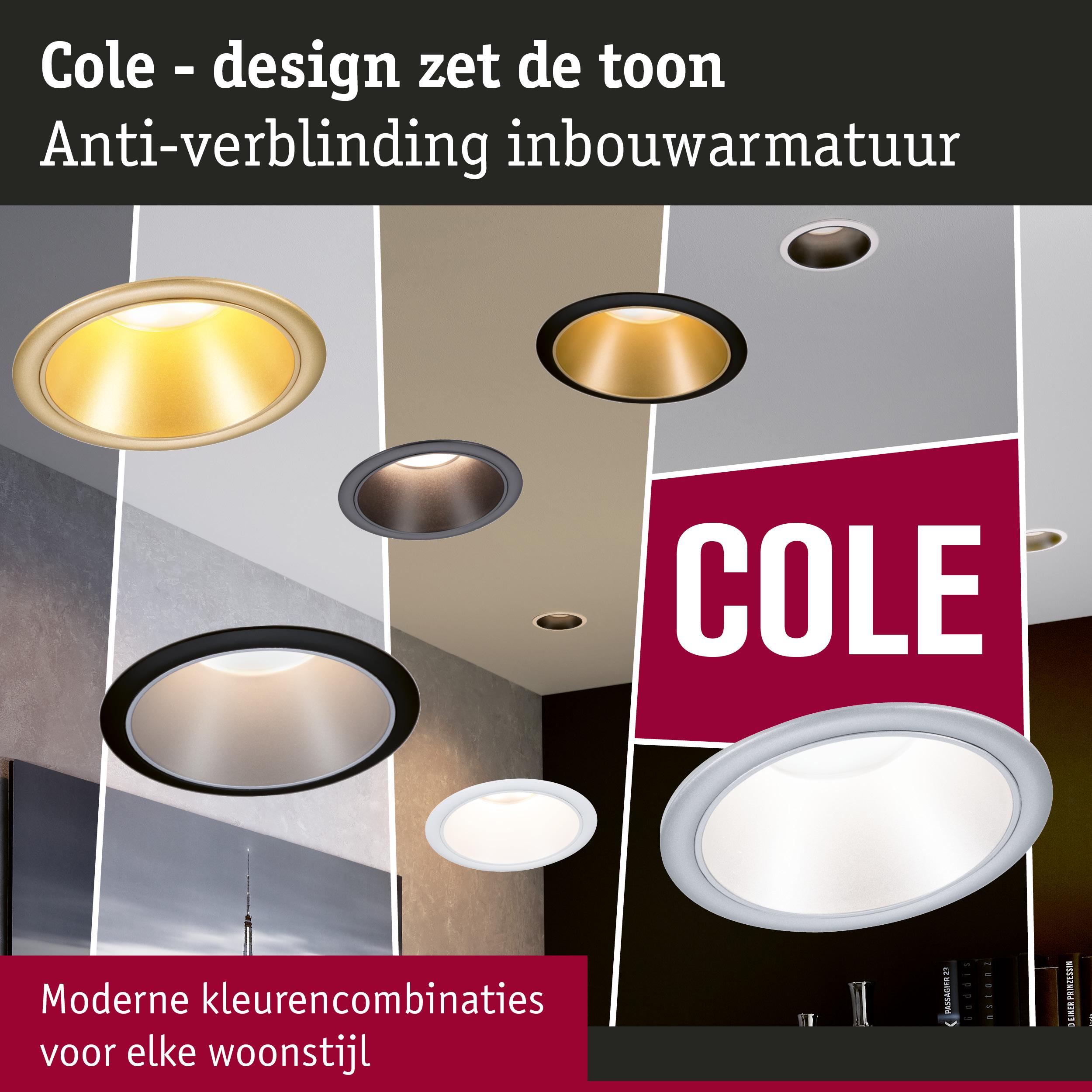 Moderne inbouwspots Cole met anti-verblinding materiaal in diverse kleuren voor stijlvolle woonverlichting