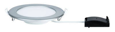 Rundt LED-indbygningspanel i sølvfarvet aluminium med hvid diffuser og sort driver til moderne belysning