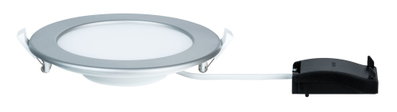 Round silver aluminum LED recessed panel with white diffuser and black driver for modern lighting solutions