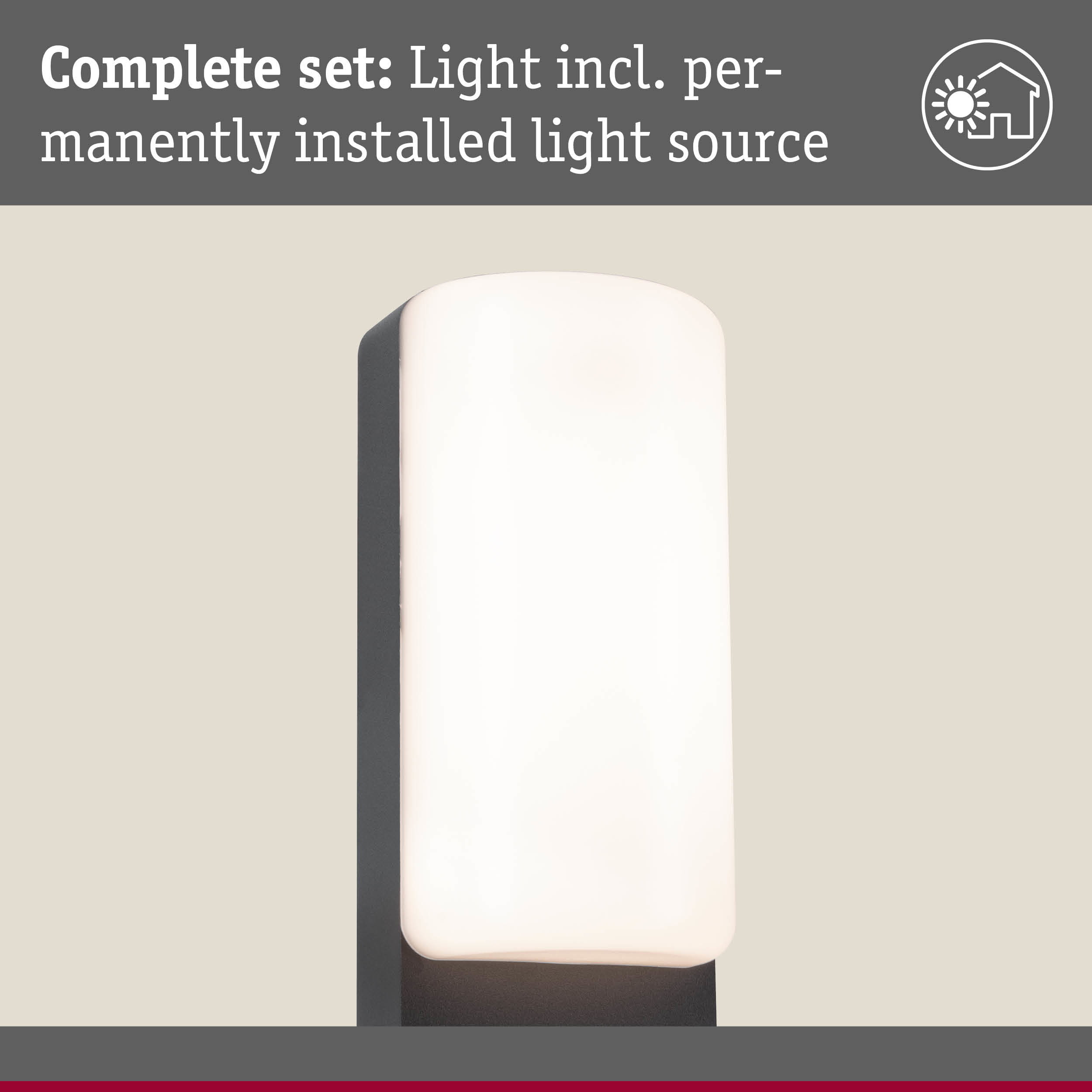 Modern wall light with black metal frame and white glass, includes permanently installed light source