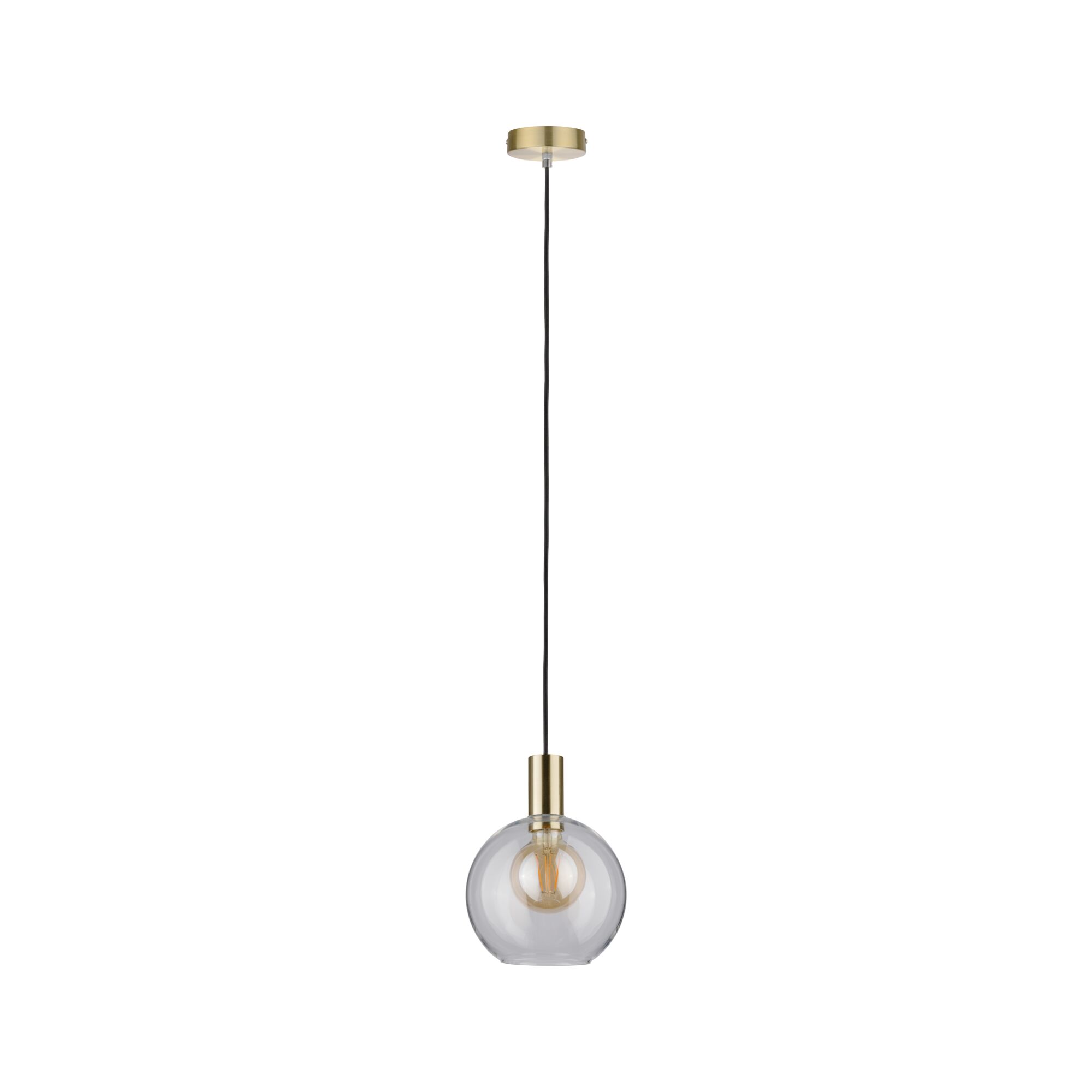 Modern pendant light with clear glass and brass-colored metal for stylish indoor lighting