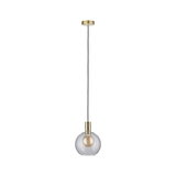 Modern pendant light with clear glass and brass-colored metal for stylish indoor lighting