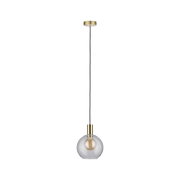 Pendant lamp with clear glass and brass-coloured metal, modern lighting for living spaces
