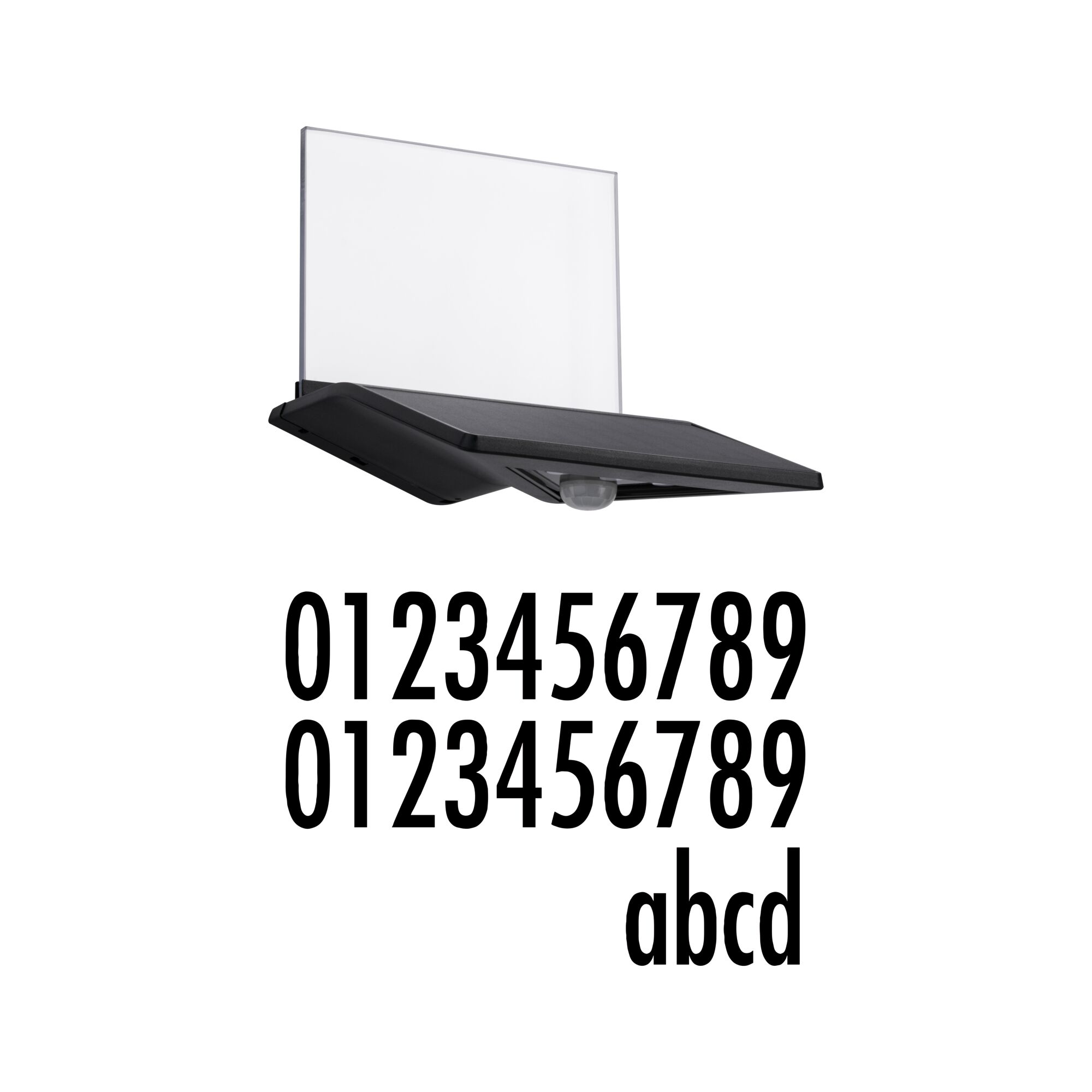 Black LED wall light with clear acrylic glass and motion sensor for modern outdoor lighting