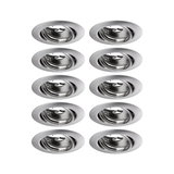 Zehn runde Einbaustrahler aus gebürstetem Edelstahl für moderne LED-Deckenbeleuchtung