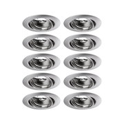 Set of ten round brushed stainless steel recessed LED spotlights for ceiling lighting