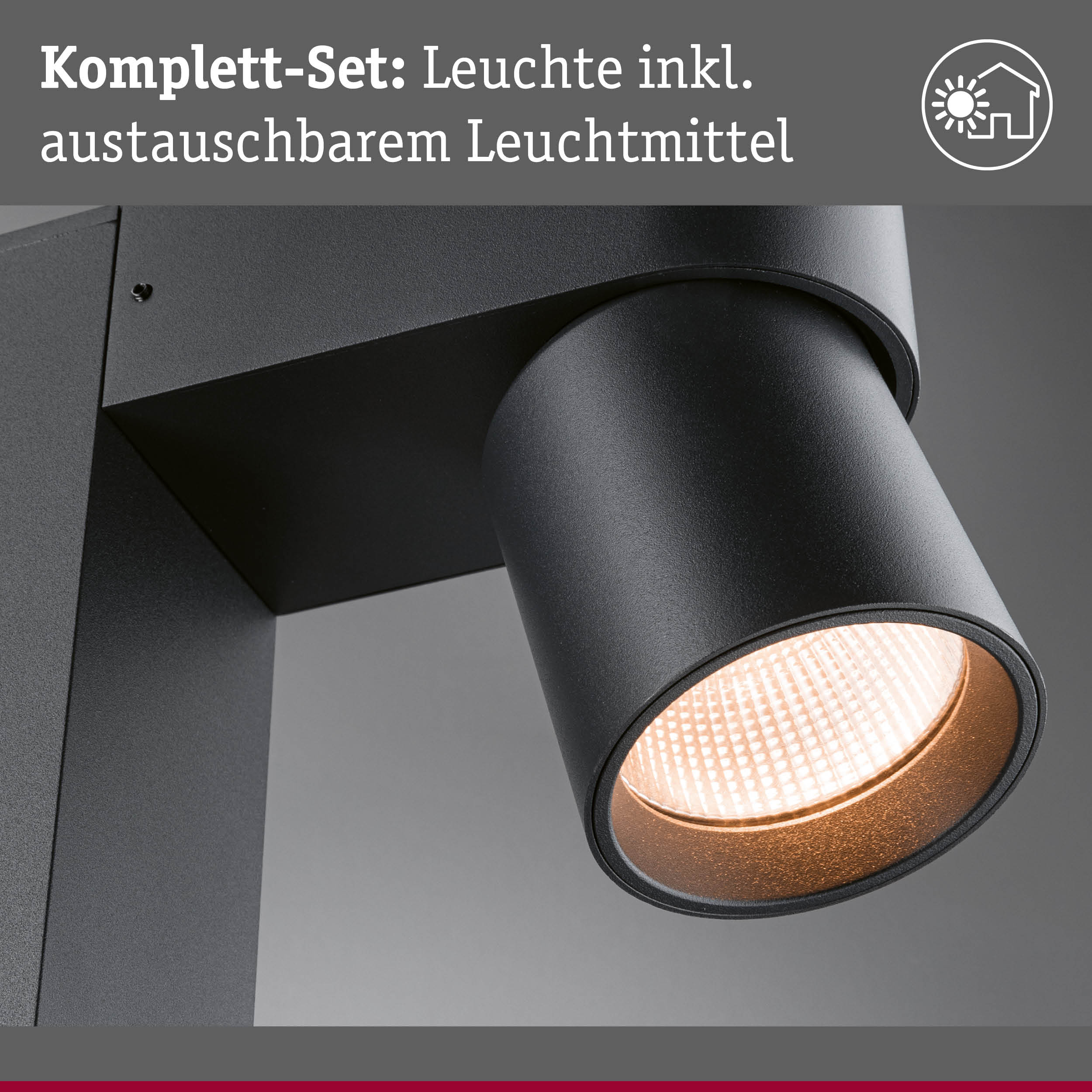 Schwarze Außenwandleuchte aus Metall mit austauschbarem Leuchtmittel und modernem Design