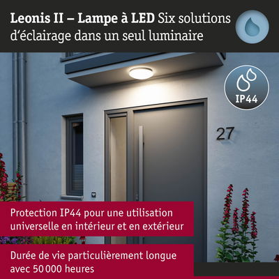 Lampe LED Leonis II blanche avec protection IP44 pour usage intérieur et extérieur, durée de vie de 50000 heures