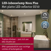 LED-inbouwlamp Nova Plus met platte LED-reflector GU10, dimbaar en IP65 voor vochtige ruimtes
