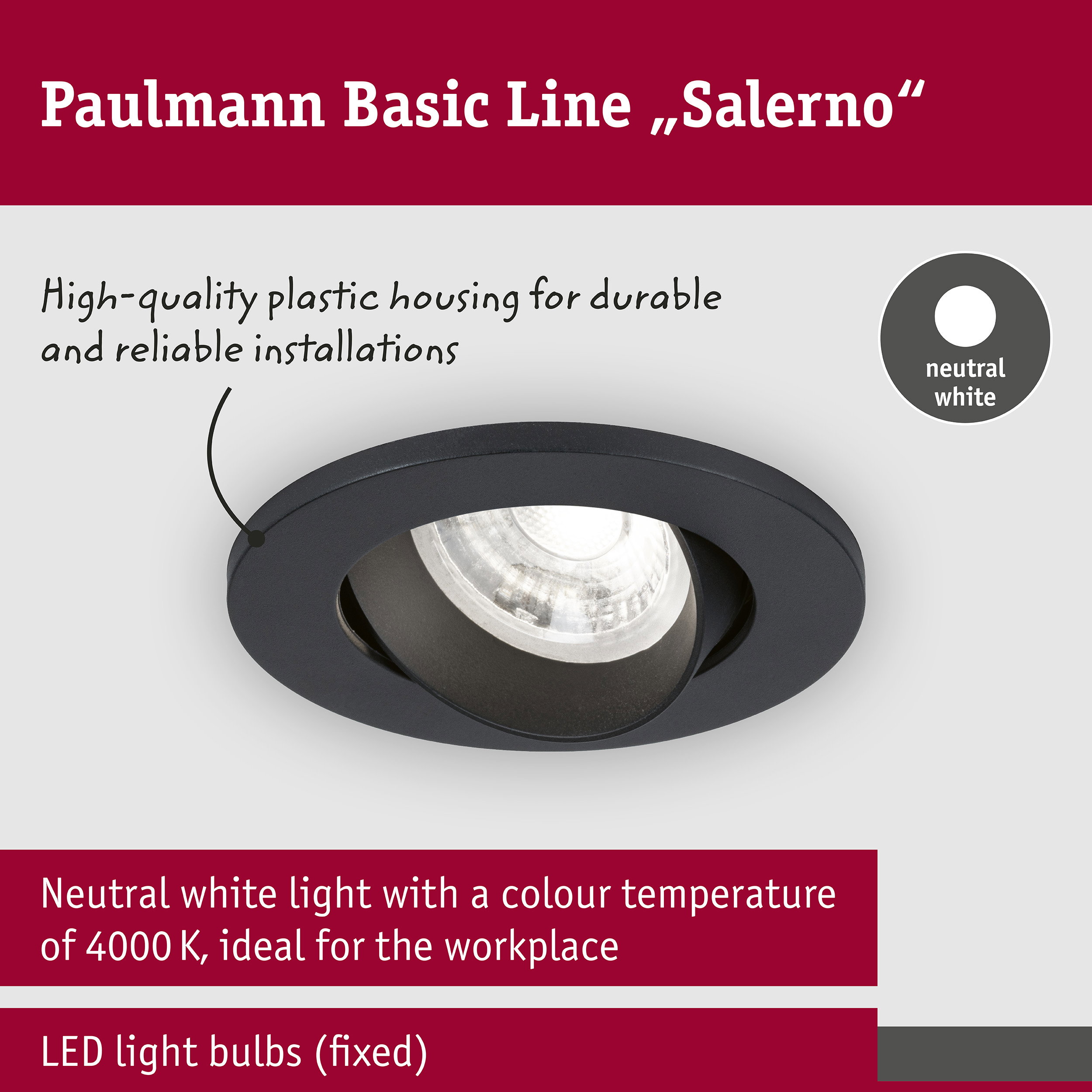 LED Downlight Salerno 4000K 67mm 3x204lm 3x2,9W Black matt