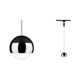 Modern pendant light with black metal and white glass globe for elegant interior lighting