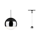 Modern pendant light with black metal and white glass globe for elegant interior lighting