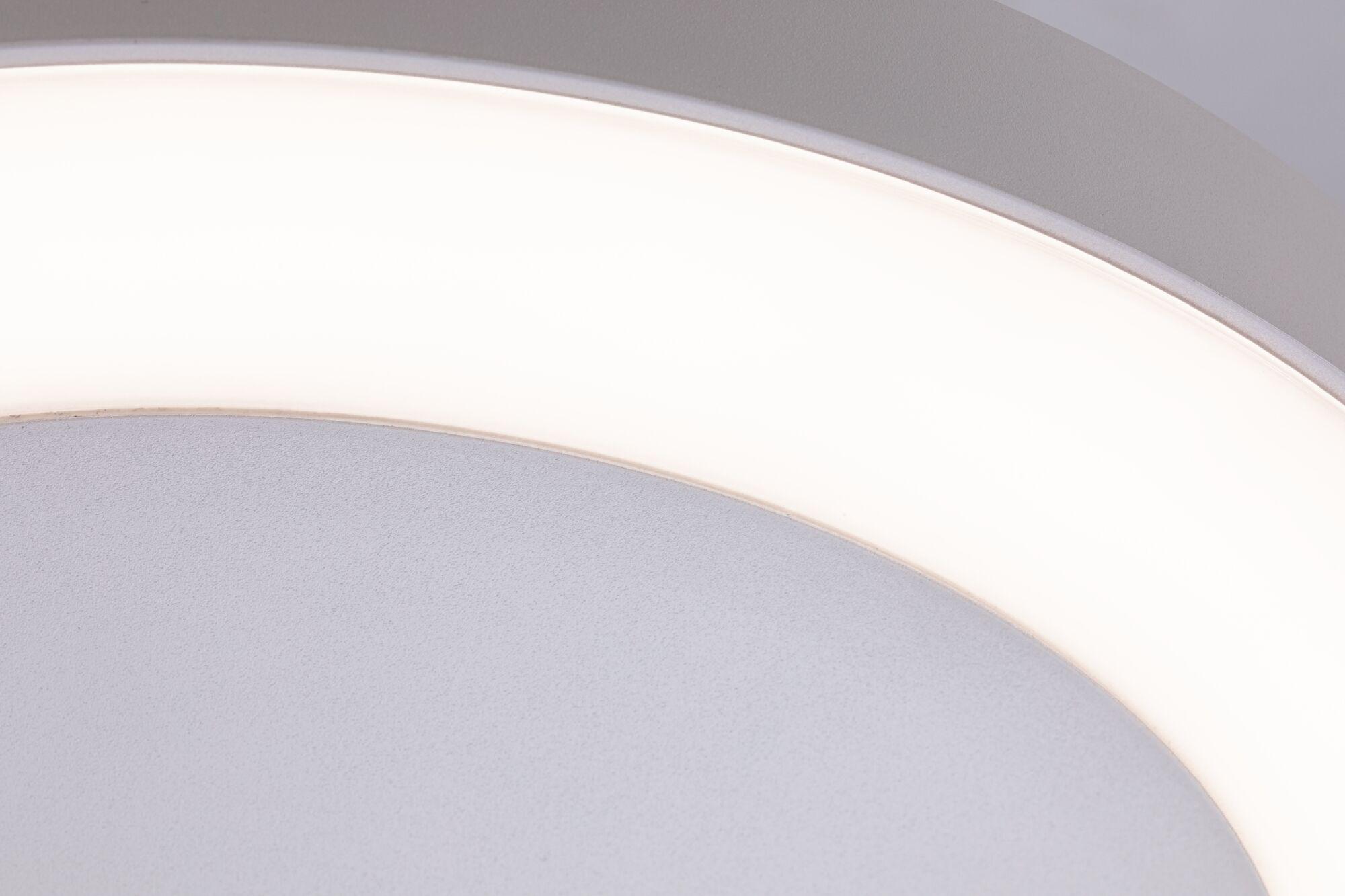 Close-up of white LED ceiling light with matte aluminium frame for modern room lighting