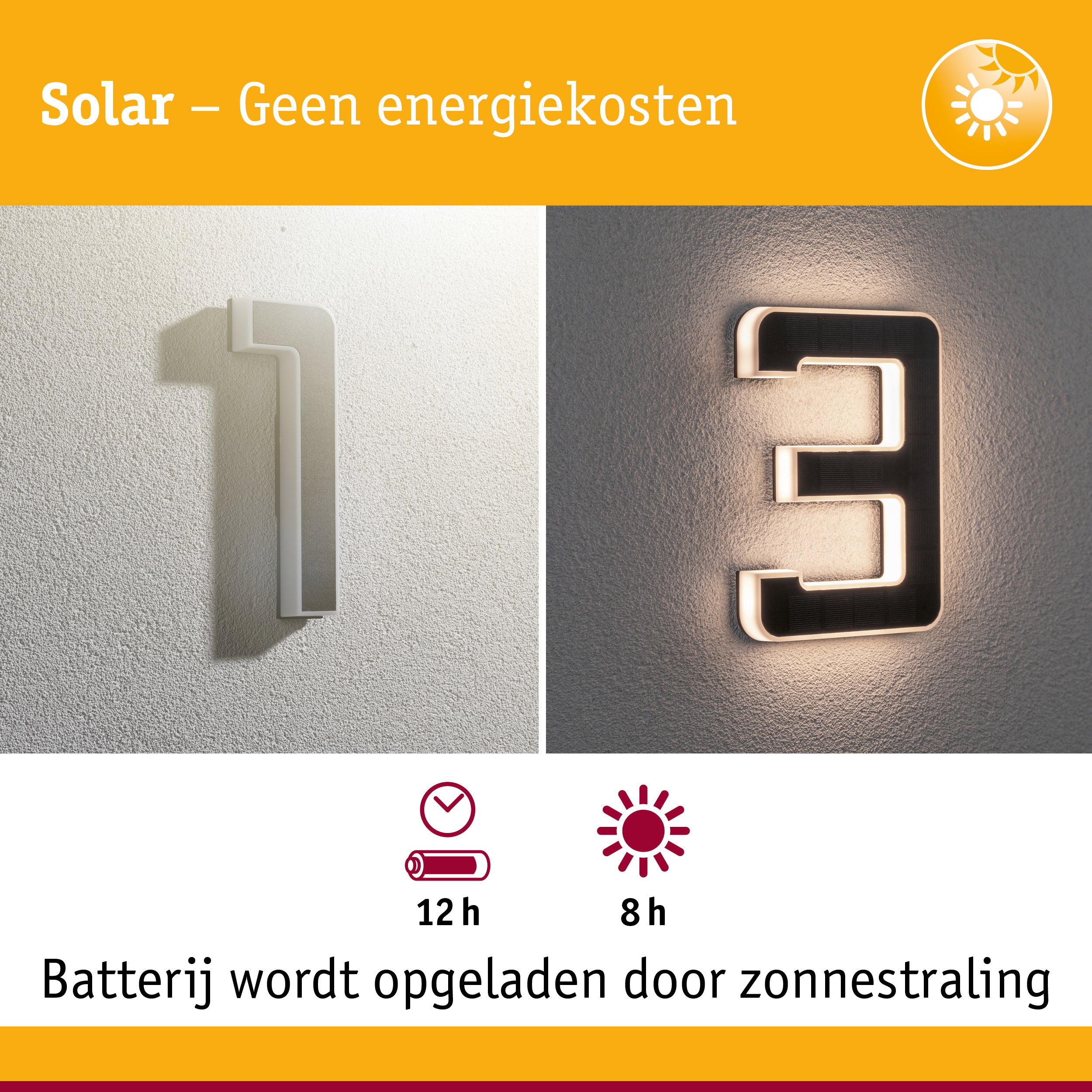 Zonne-energie huisnummer 1 van wit kunststof met LED-verlichting voor energiezuinige buitenverlichting