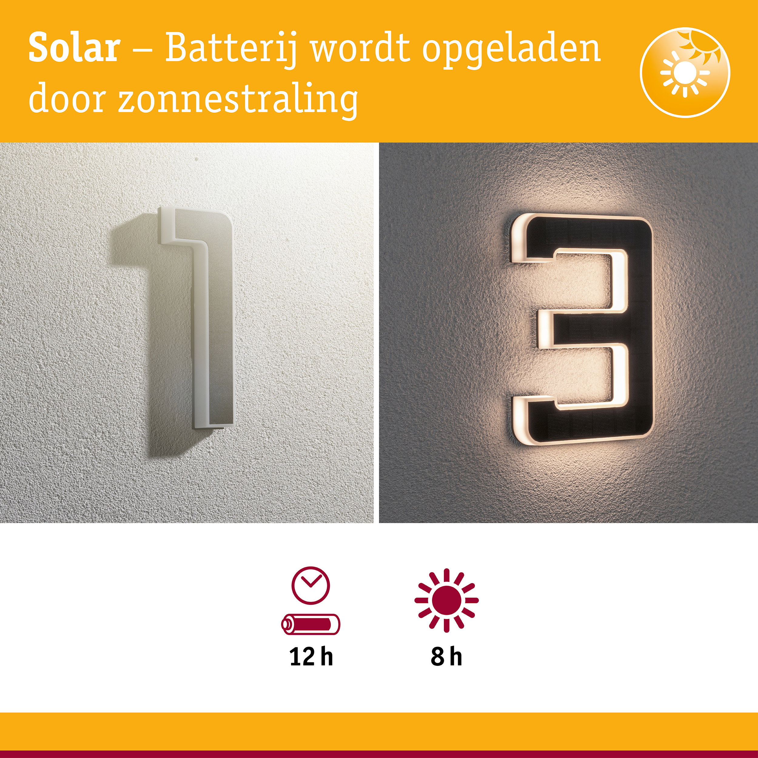 Zonne-energie huisnummer 1 van wit kunststof met LED-verlichting voor energiezuinige buitenverlichting