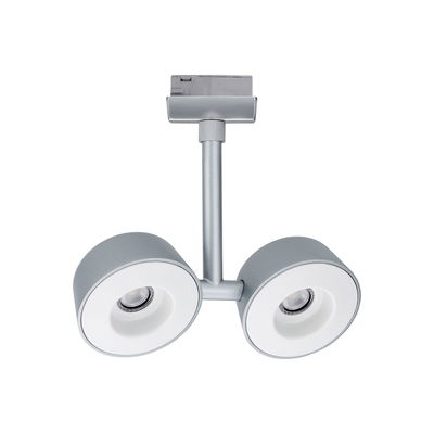 Moderne plafondspot van grijs metaal met twee witte LED-lampen voor woonverlichting