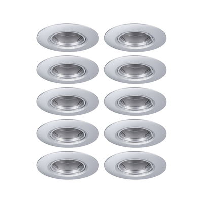 Set van tien ronde inbouwspots van zilverkleurig metaal voor moderne LED-plafondverlichting