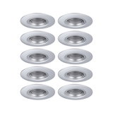 Zehn runde Einbaustrahler aus silbernem Metall für moderne LED-Deckenbeleuchtung