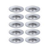 Set of ten round silver metal recessed spotlights for modern LED ceiling lighting